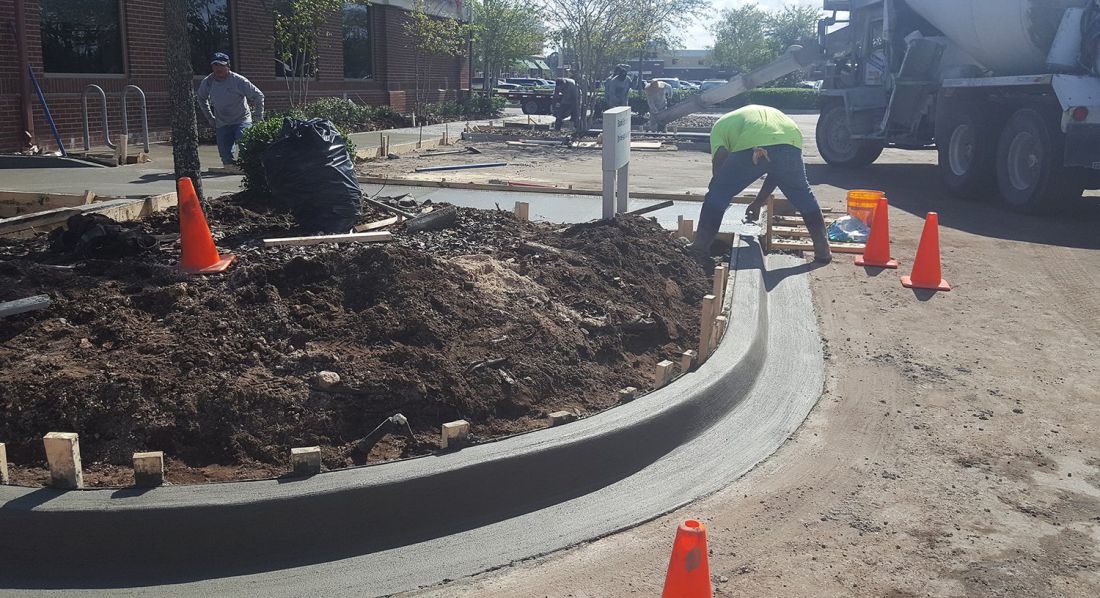 Radius curb shaped and finished by hand