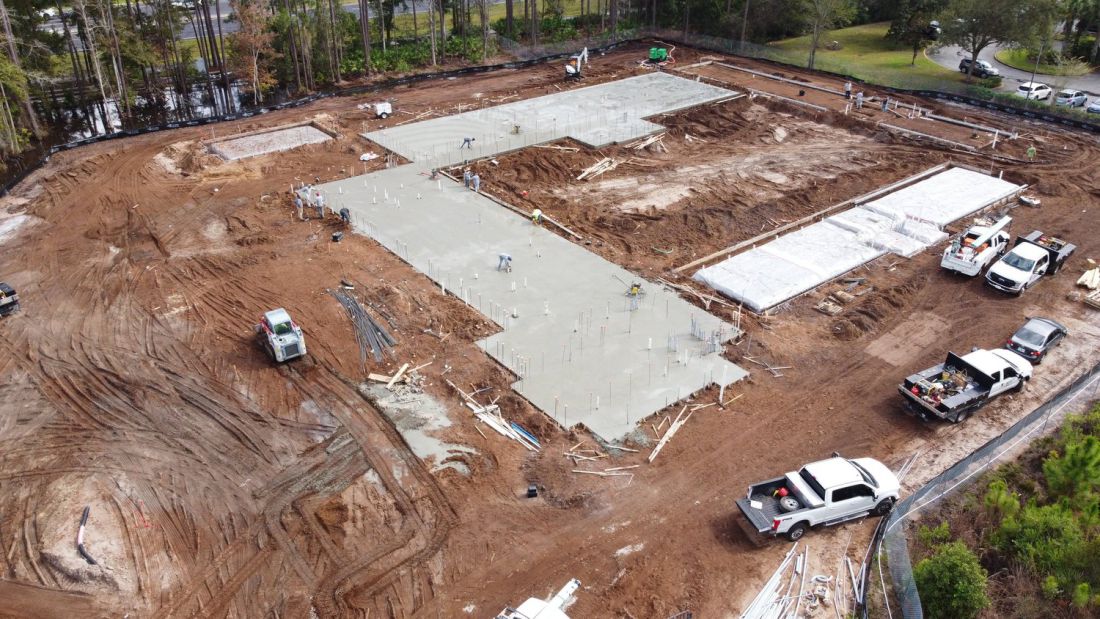 Finished pavement area on a graded commercial site